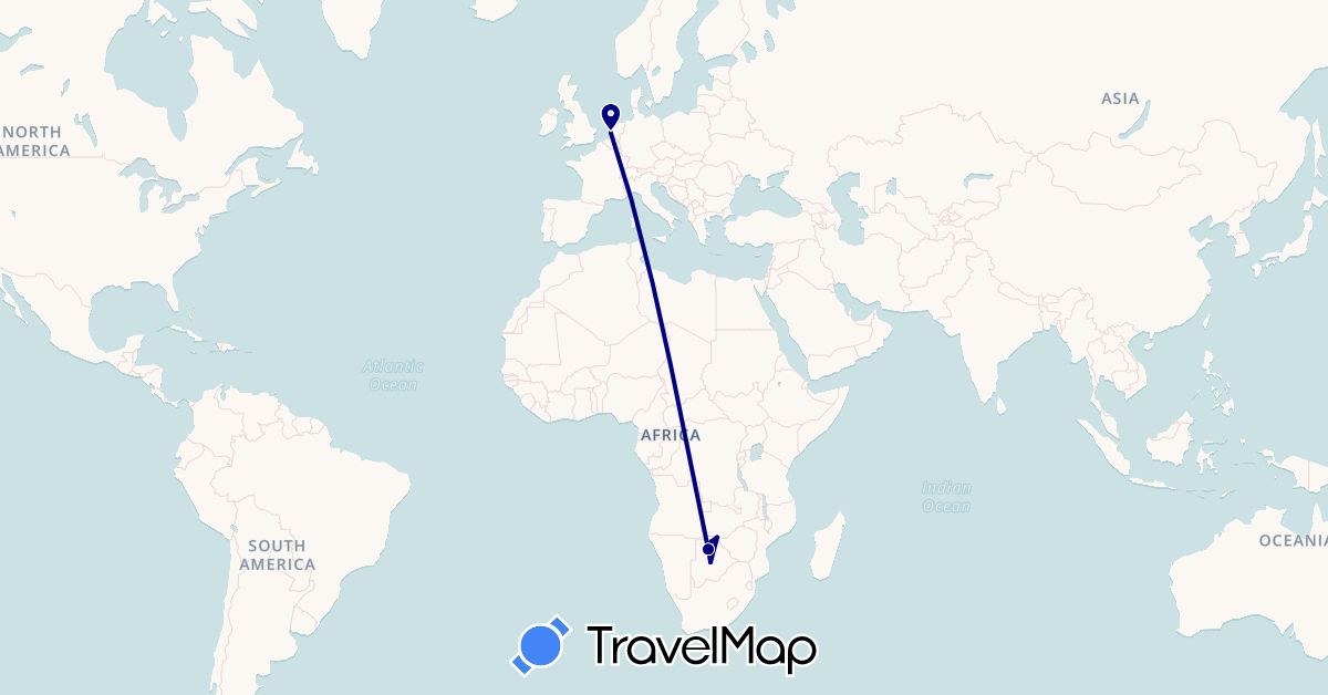 TravelMap itinerary: driving in Botswana, Netherlands (Africa, Europe)